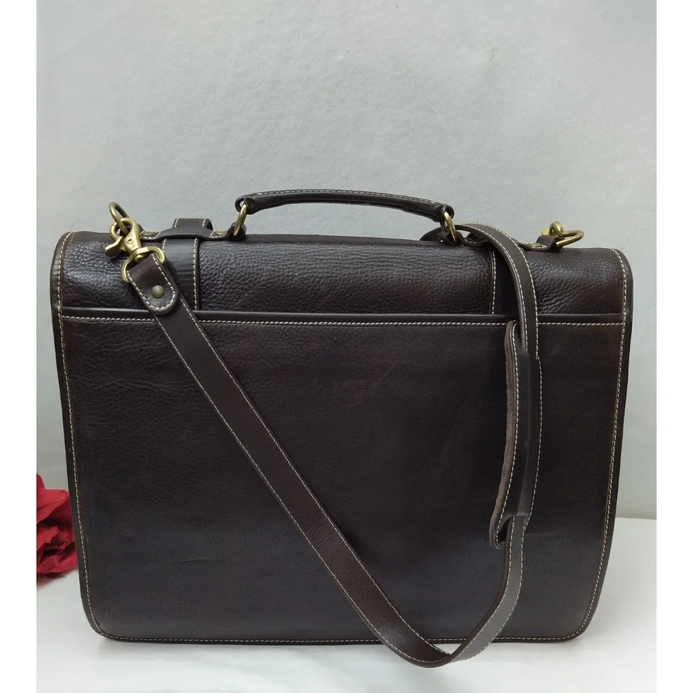 Cole Haan Brown Pebbled Leather Buckle Flap Top Handle Briefcase Messenger Bag
